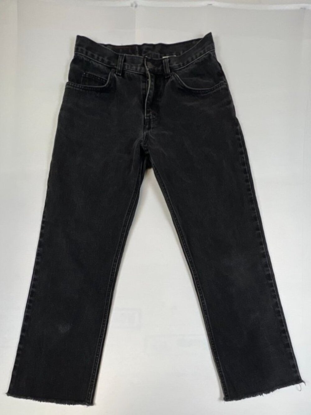 VTG Levi’s Men 28X26 Orange Tab Black Denim Jeans Raw Cut Hem Cotton Altered